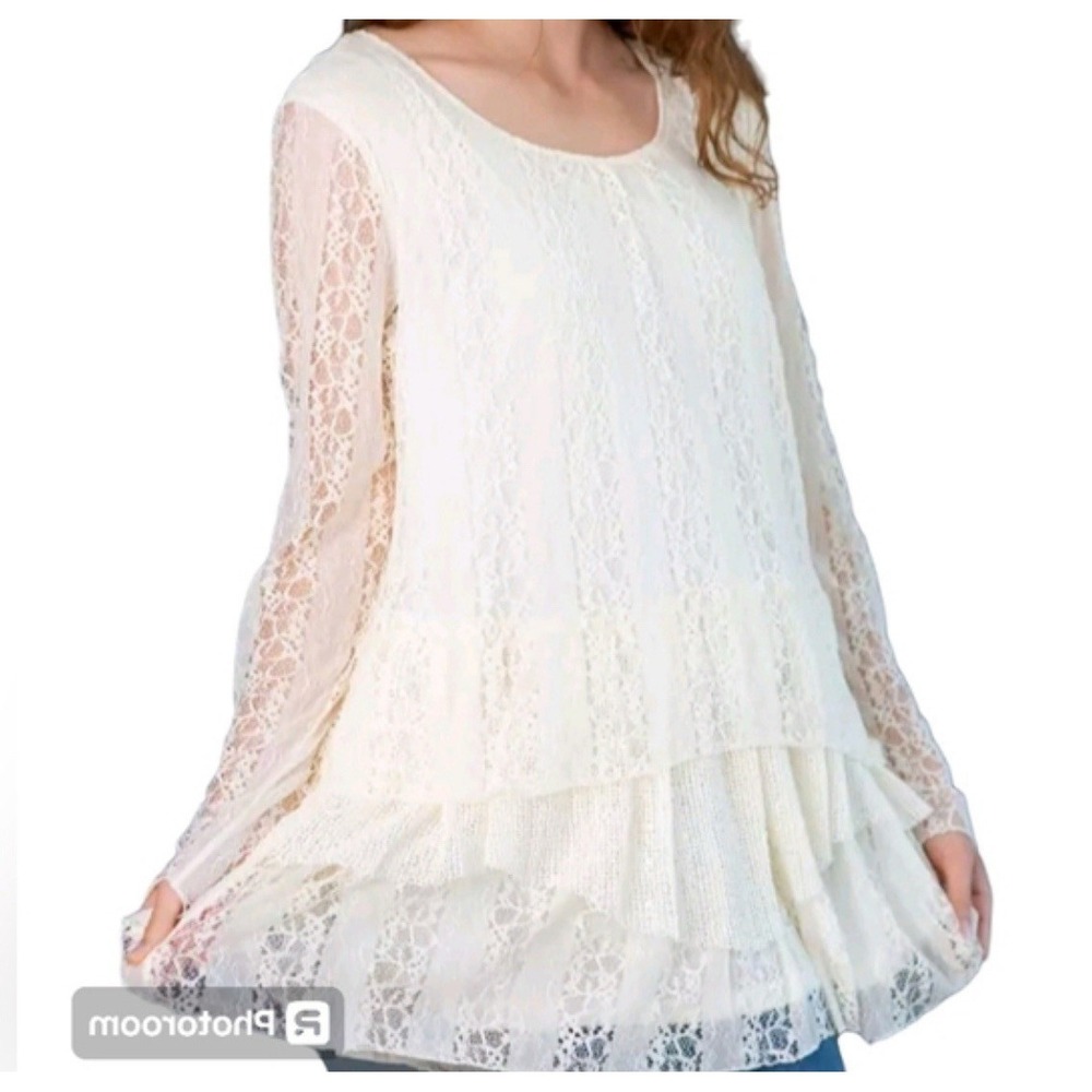 Indigo Soul Boho Lace Layered Blouse Y2K Long Sleeve Sz Large